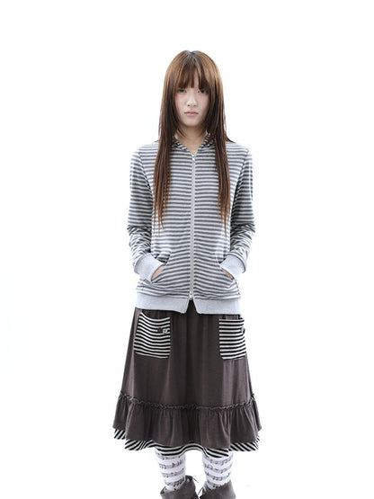 ang project Vintage Ribbed Striped Straight Fit Women&