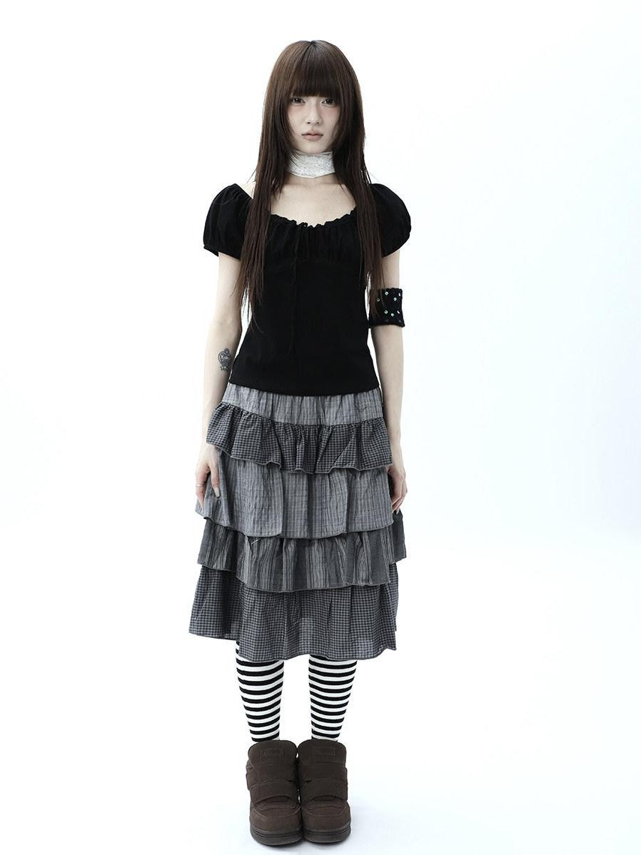 ang project Vintage Ruched Drawstring Tie Panelled Puff Women&