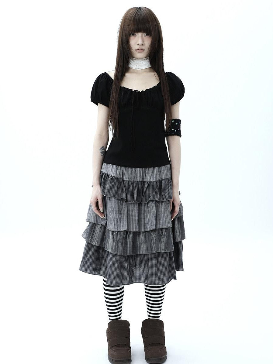 ang project Vintage Ruched Drawstring Tie Panelled Puff Women&