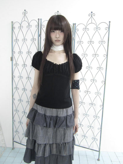 ang project Vintage Ruched Drawstring Tie Panelled Puff Women&