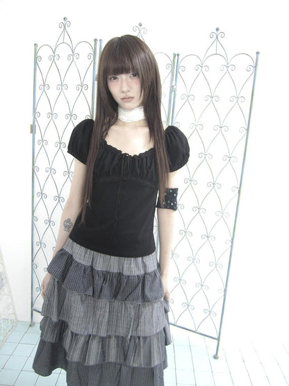 ang project Vintage Ruched Drawstring Tie Panelled Puff Women&