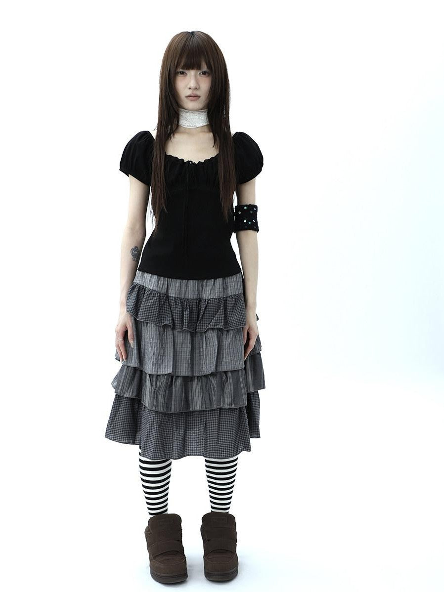 ang project Vintage Ruched Drawstring Tie Panelled Puff Women&