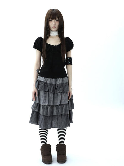 ang project Vintage Ruched Drawstring Tie Panelled Puff Women&