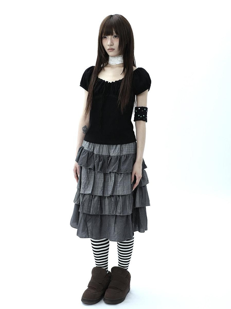 ang project Vintage Ruched Drawstring Tie Panelled Puff Women&