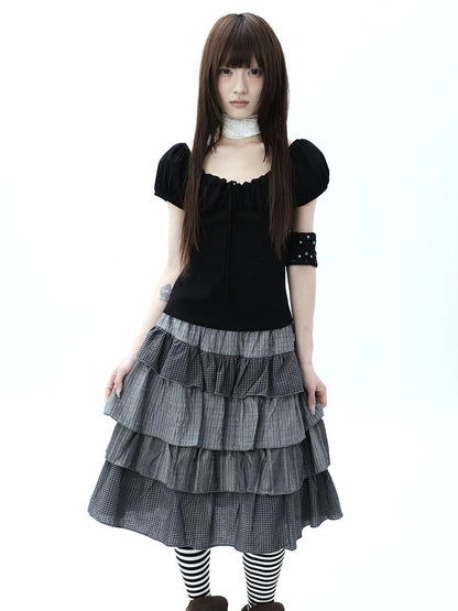 ang project Vintage Ruched Drawstring Tie Panelled Puff Women&