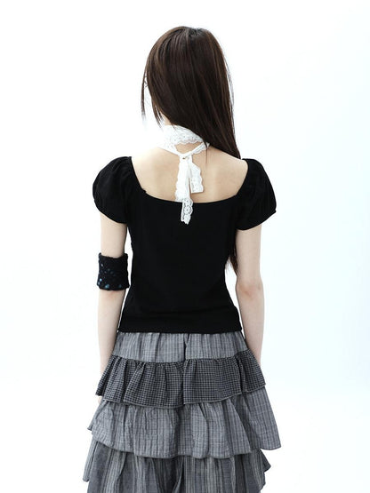 ang project Vintage Ruched Drawstring Tie Panelled Puff Women&