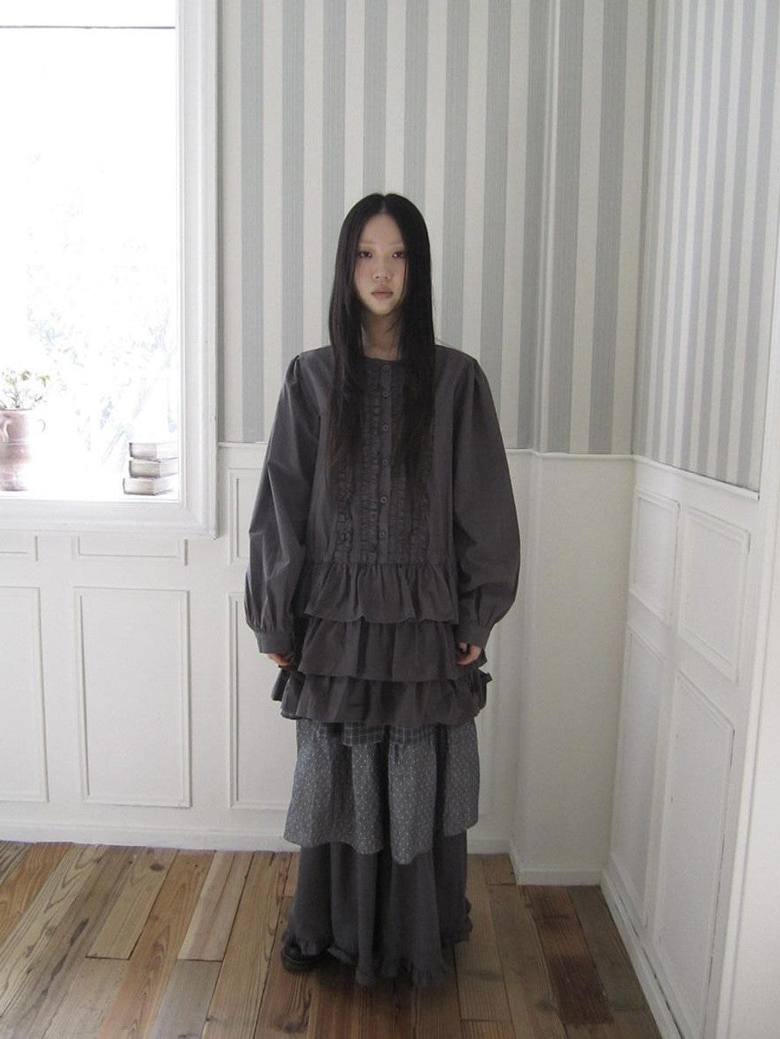 ang project Vintage Ruffle Edge Button Panelled Tiered Hem Women&