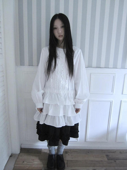 ang project Vintage Ruffle Edge Button Panelled Tiered Hem Women&