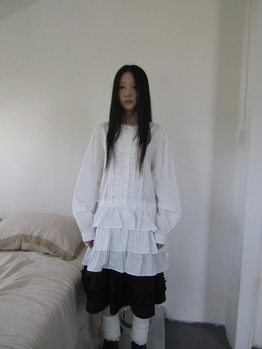 ang project Vintage Ruffle Edge Button Panelled Tiered Hem Women&