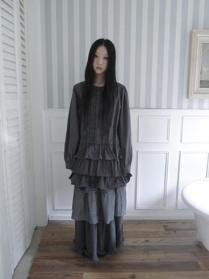 ang project Vintage Ruffle Edge Button Panelled Tiered Hem Women&