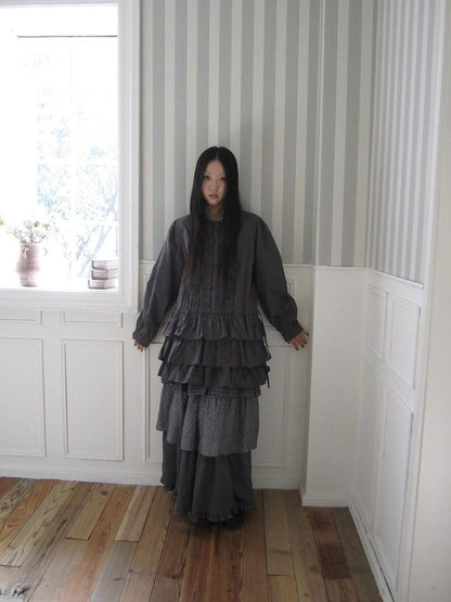 ang project Vintage Ruffle Edge Button Panelled Tiered Hem Women&
