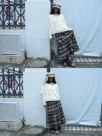 ang project Vintage Ruffle Print A Line Elastic Waist Casual Women Brown Maxi Skirt