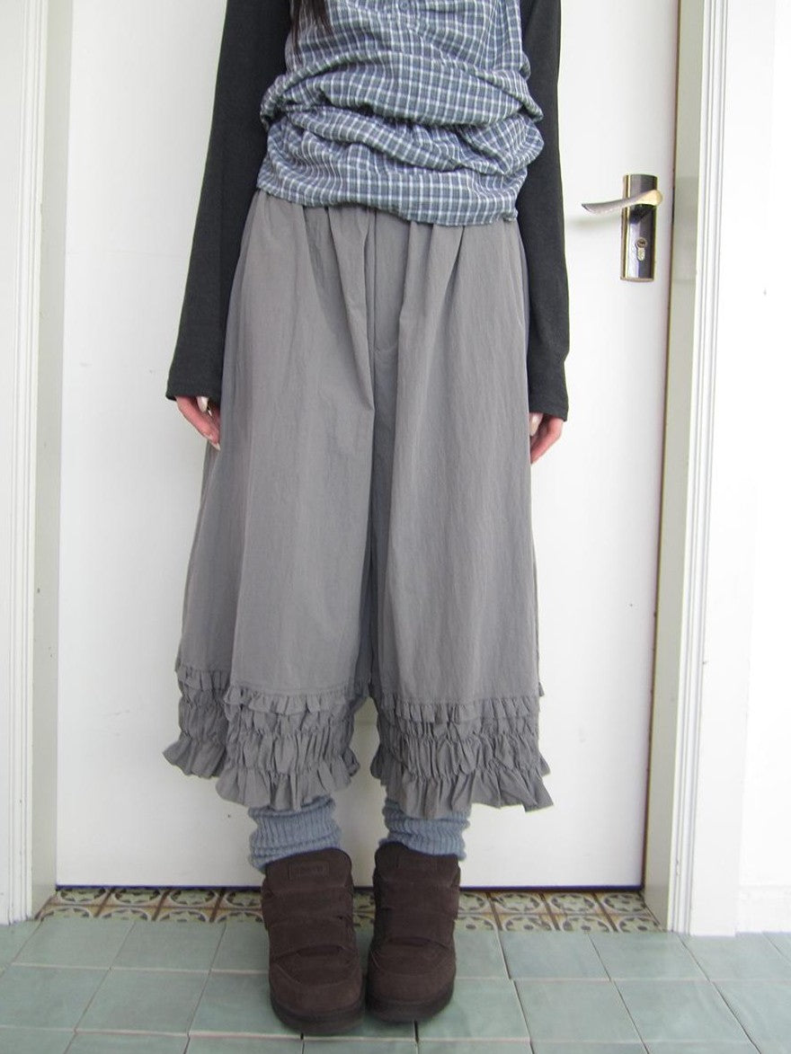 ang project Vintage Ruffle Ruched Elastic Waist Wide Leg Women&