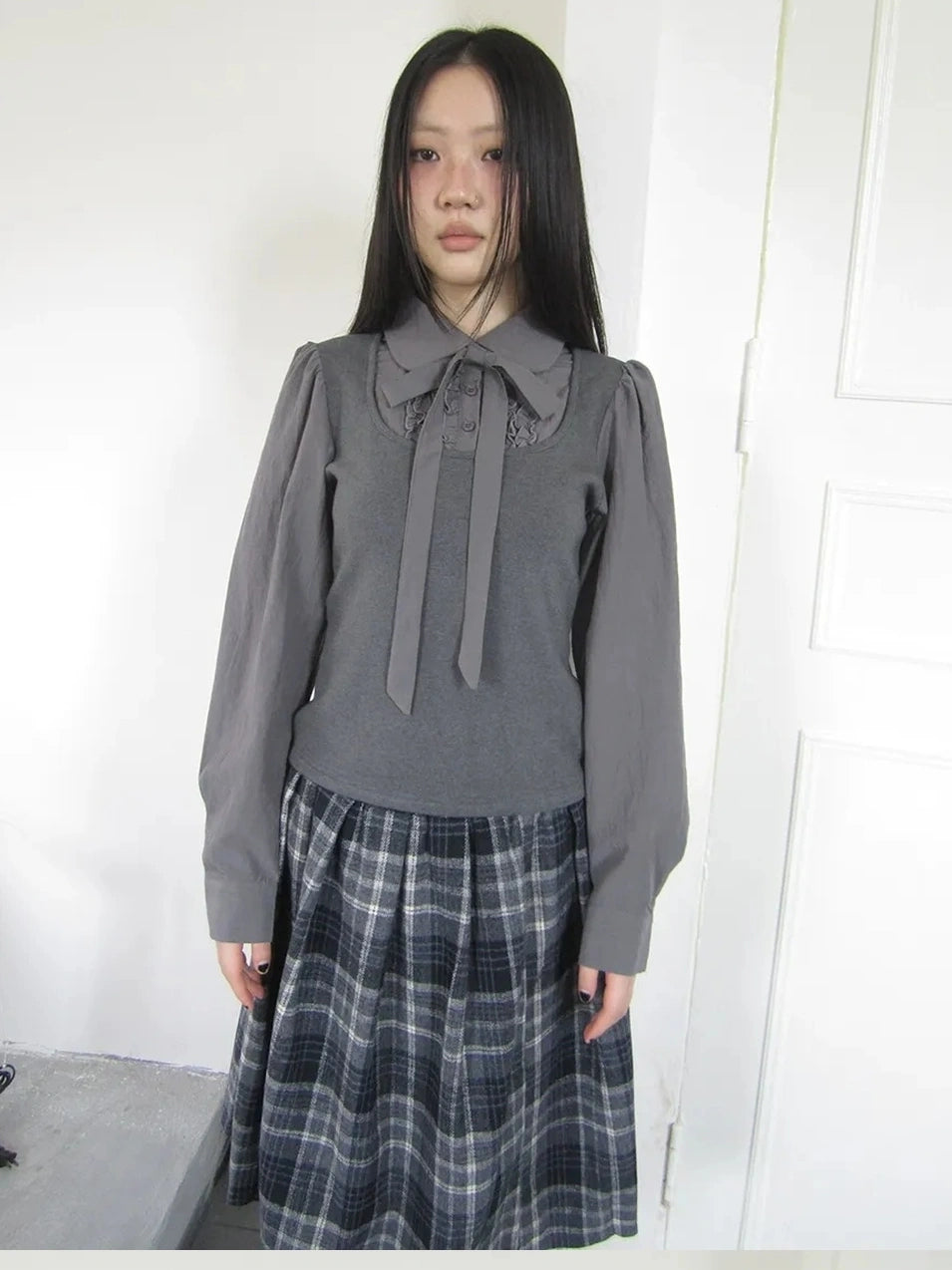 ang project Vintage Ruffled Lace Up Vest Blouse Shirts