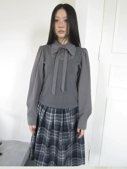 ang project Vintage Ruffled Lace Up Vest Blouse Shirts