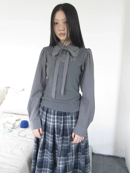 ang project Vintage Ruffled Lace Up Vest Blouse Shirts