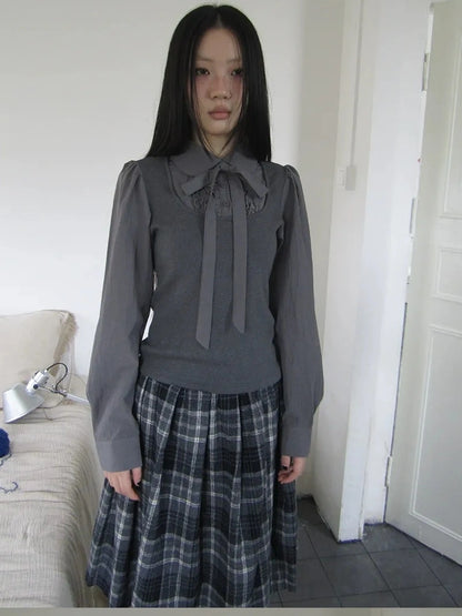 ang project Vintage Ruffled Lace Up Vest Blouse Shirts