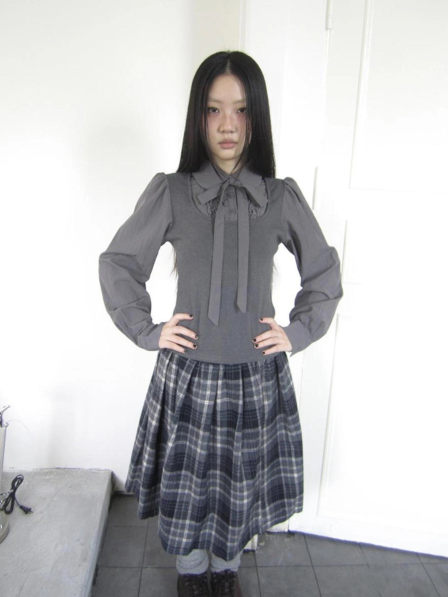 ang project Vintage Ruffled Lace Up Vest Blouse Shirts