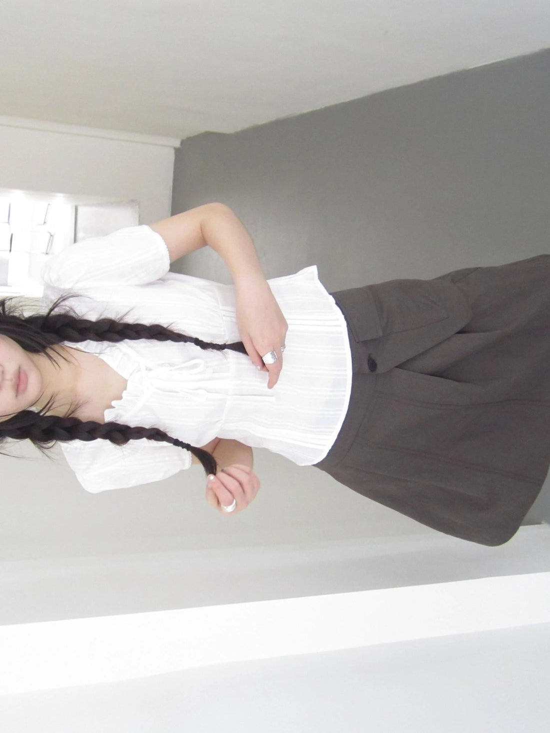 Vintage Ruffled Waist Defining Short Sleeve Blouse