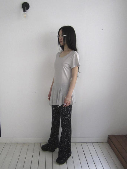 Updateang project Vintage Sheer Floral Hem V Neck T Shirt Long Sleeve
