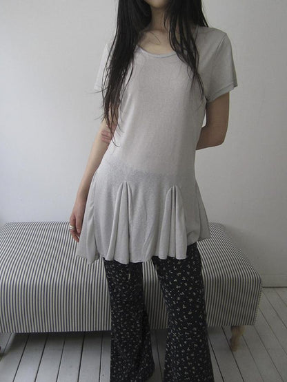 Updateang project Vintage Sheer Floral Hem V Neck T Shirt Long Sleeve