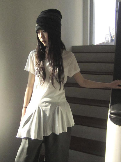 Updateang project Vintage Sheer Floral Hem V Neck T Shirt Long Sleeve