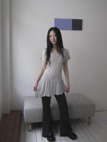 Updateang project Vintage Sheer Floral Hem V Neck T Shirt Long Sleeve