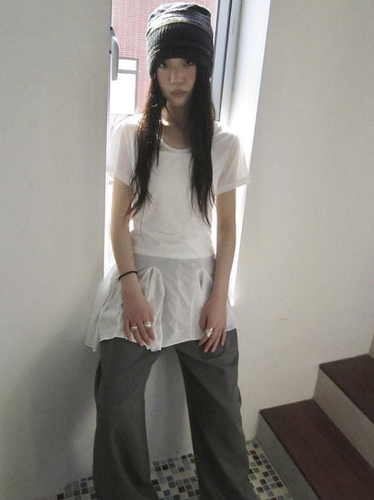 Updateang project Vintage Sheer Floral Hem V Neck T Shirt Long Sleeve