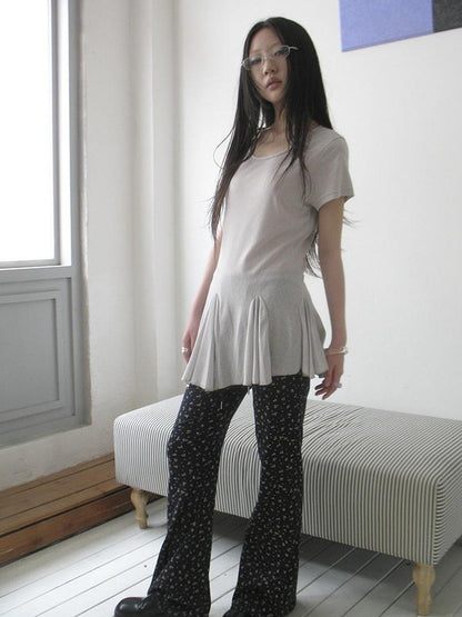 Updateang project Vintage Sheer Floral Hem V Neck T Shirt Long Sleeve