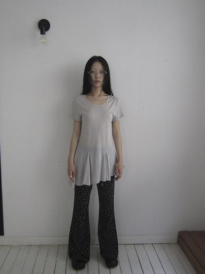 Updateang project Vintage Sheer Floral Hem V Neck T Shirt Long Sleeve
