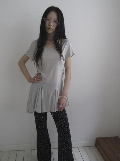 Updateang project Vintage Sheer Floral Hem V Neck T Shirt Long Sleeve