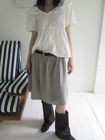 Vintage Solid A Line Skirt with Belt