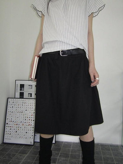 Vintage Solid A Line Skirt with Belt
