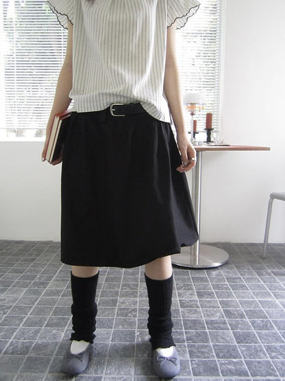 Vintage Solid A Line Skirt with Belt
