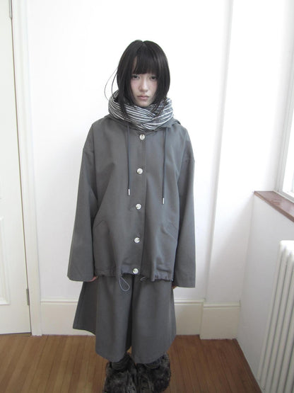 ang project Vintage Solid Hooded Button Drawstring Loose Women&