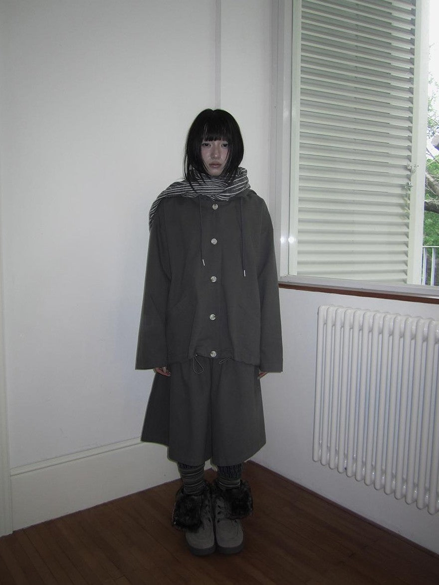 ang project Vintage Solid Hooded Button Drawstring Loose Women&