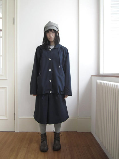 ang project Vintage Solid Hooded Button Drawstring Loose Women&