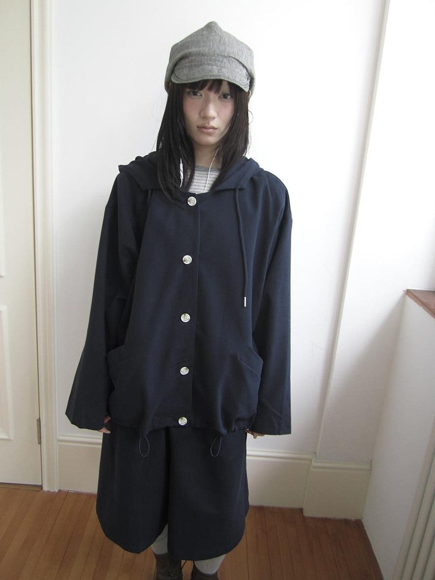 ang project Vintage Solid Hooded Button Drawstring Loose Women&