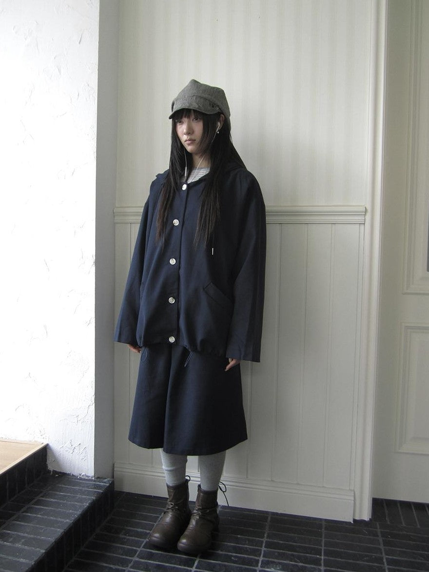 ang project Vintage Solid Hooded Button Drawstring Loose Women&