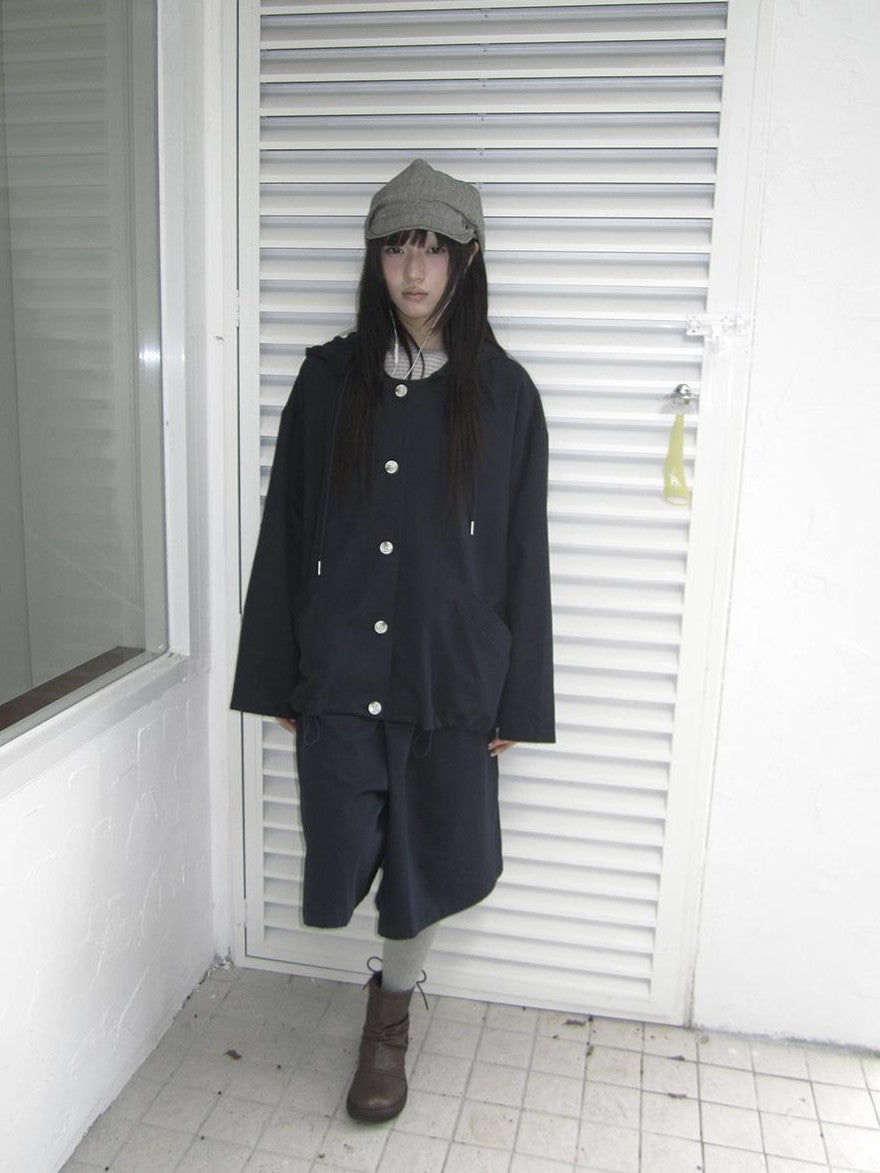 ang project Vintage Solid Hooded Button Drawstring Loose Women&