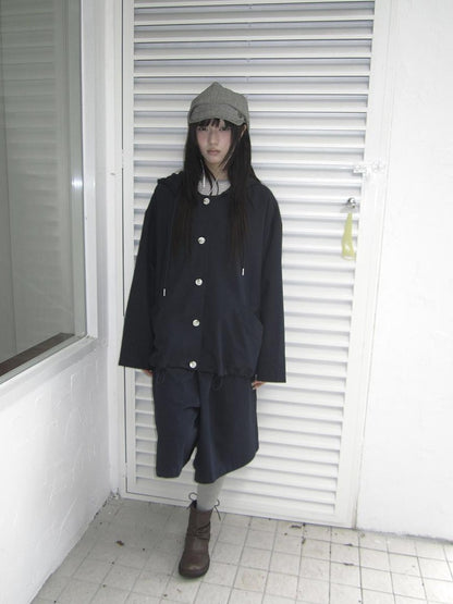 ang project Vintage Solid Hooded Button Drawstring Loose Women&