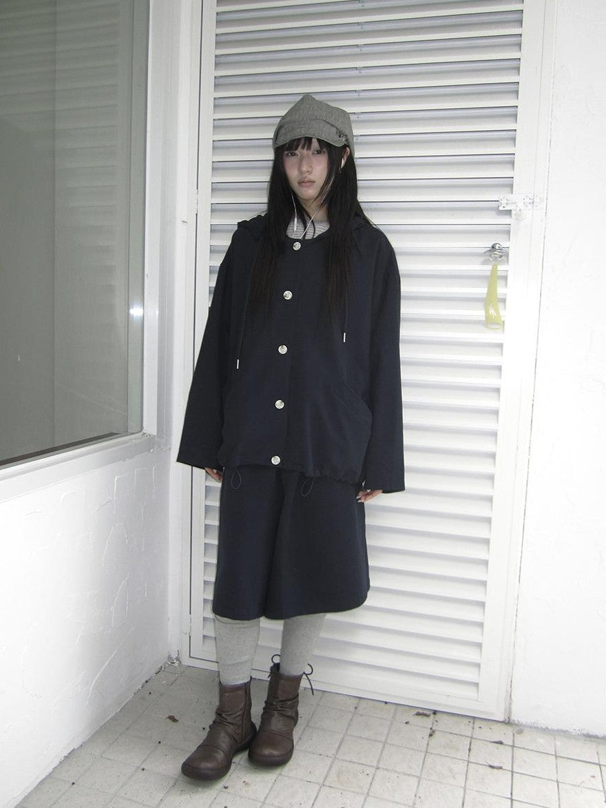 ang project Vintage Solid Hooded Button Drawstring Loose Women&