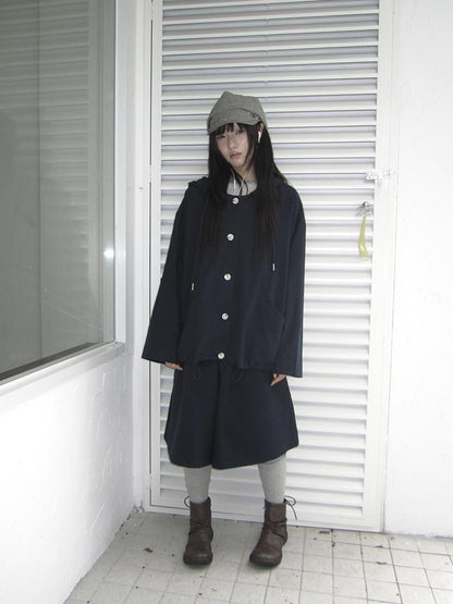 ang project Vintage Solid Hooded Button Drawstring Loose Women&