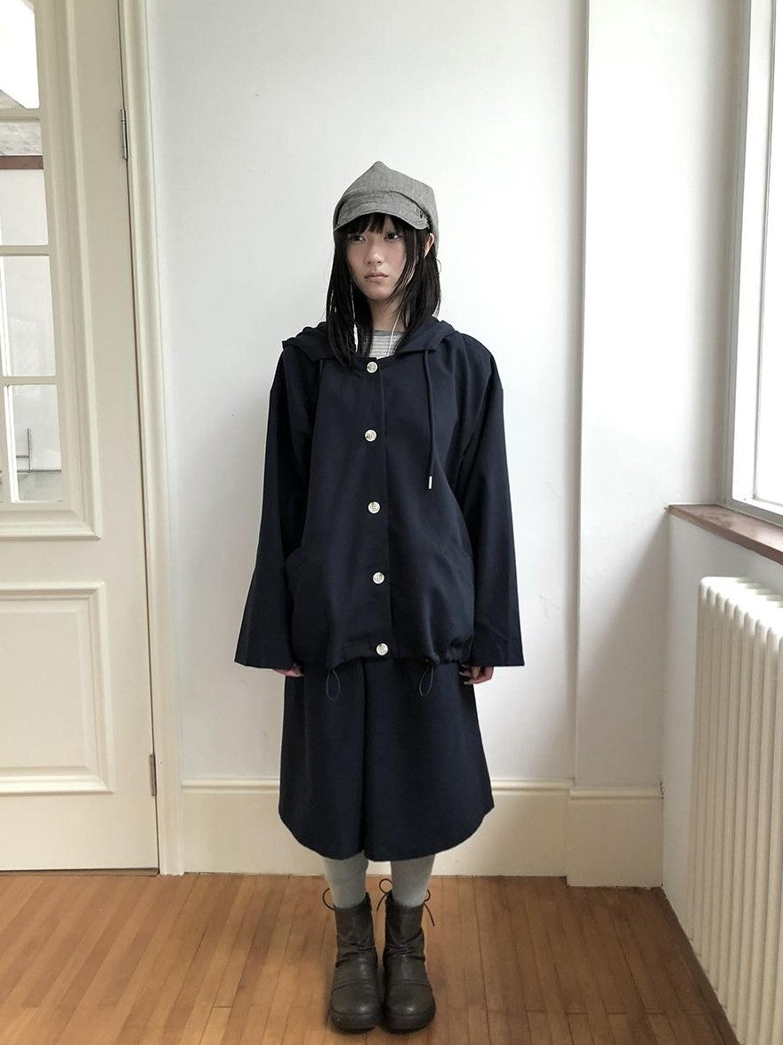 ang project Vintage Solid Hooded Button Drawstring Loose Women&