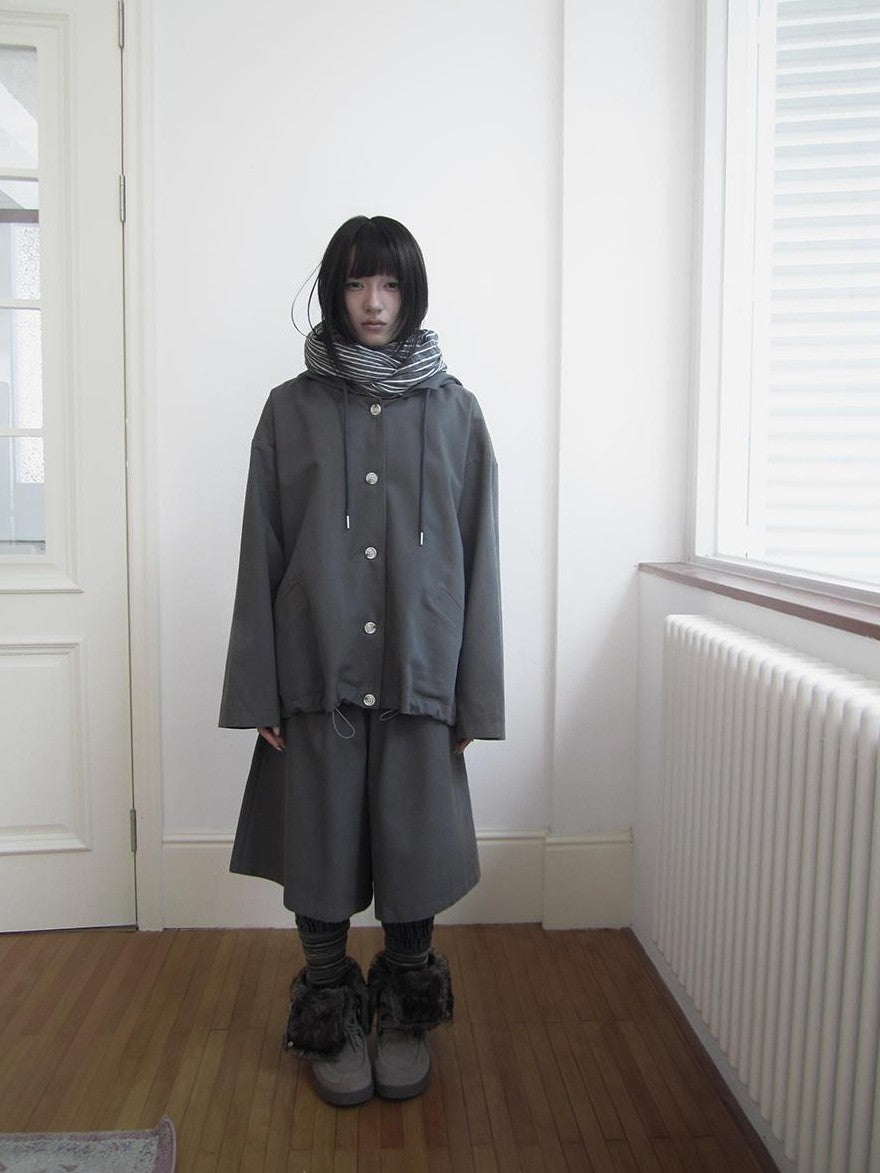ang project Vintage Solid Hooded Button Drawstring Loose Women&