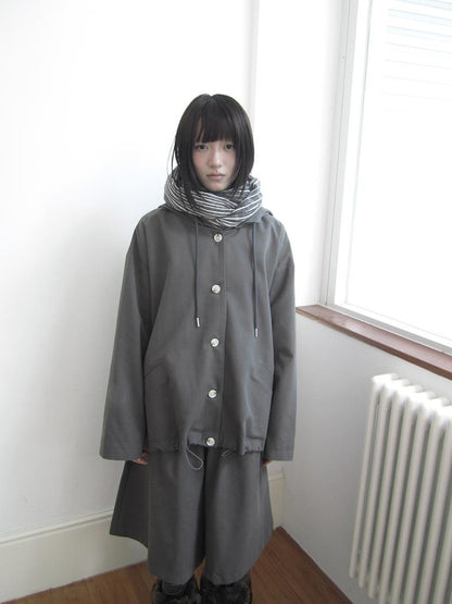 ang project Vintage Solid Hooded Button Drawstring Loose Women&