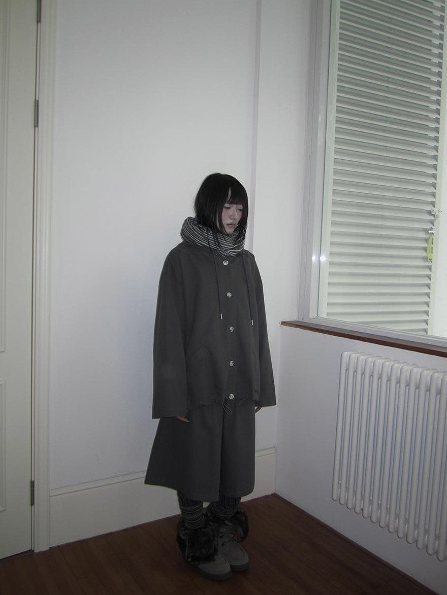 ang project Vintage Solid Hooded Button Drawstring Loose Women&