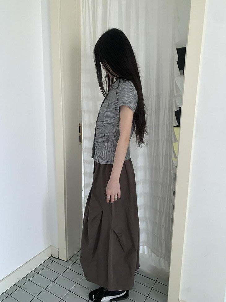 ang project Vintage Solid Pleated Multi Pocket Wide Leg Women&