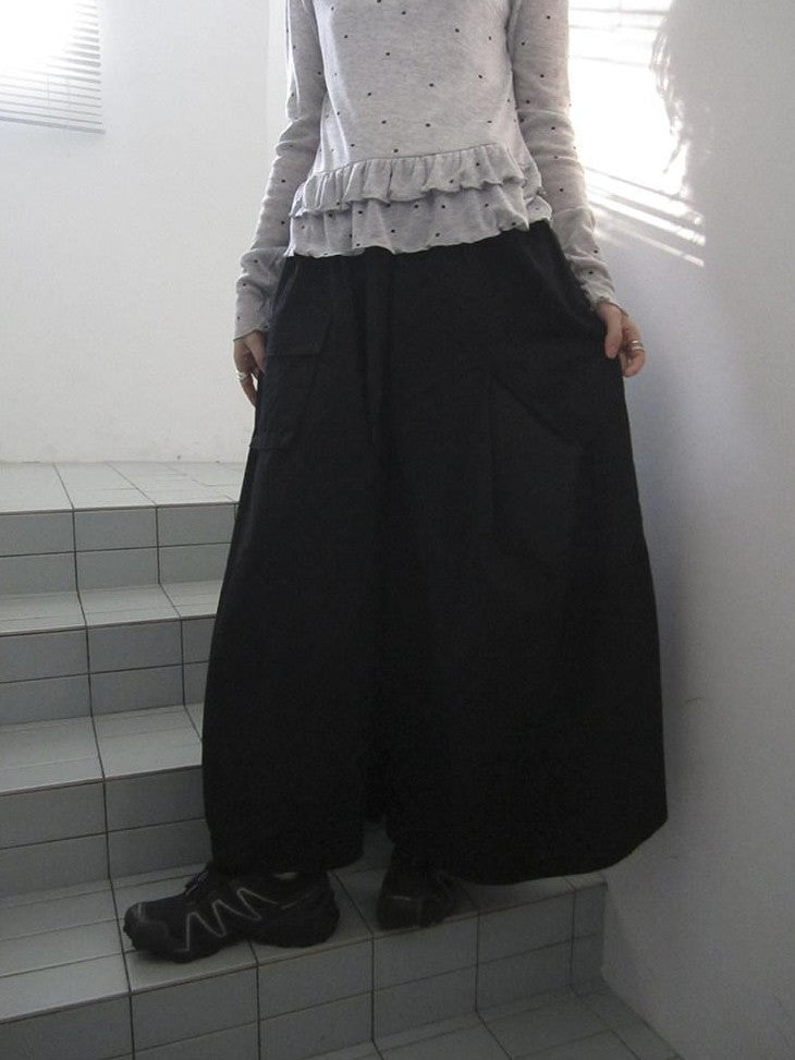 ang project Vintage Solid Pleated Multi Pocket Wide Leg Women&