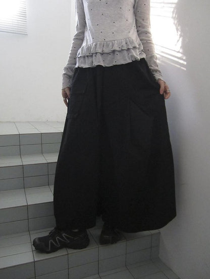 ang project Vintage Solid Pleated Multi Pocket Wide Leg Women&